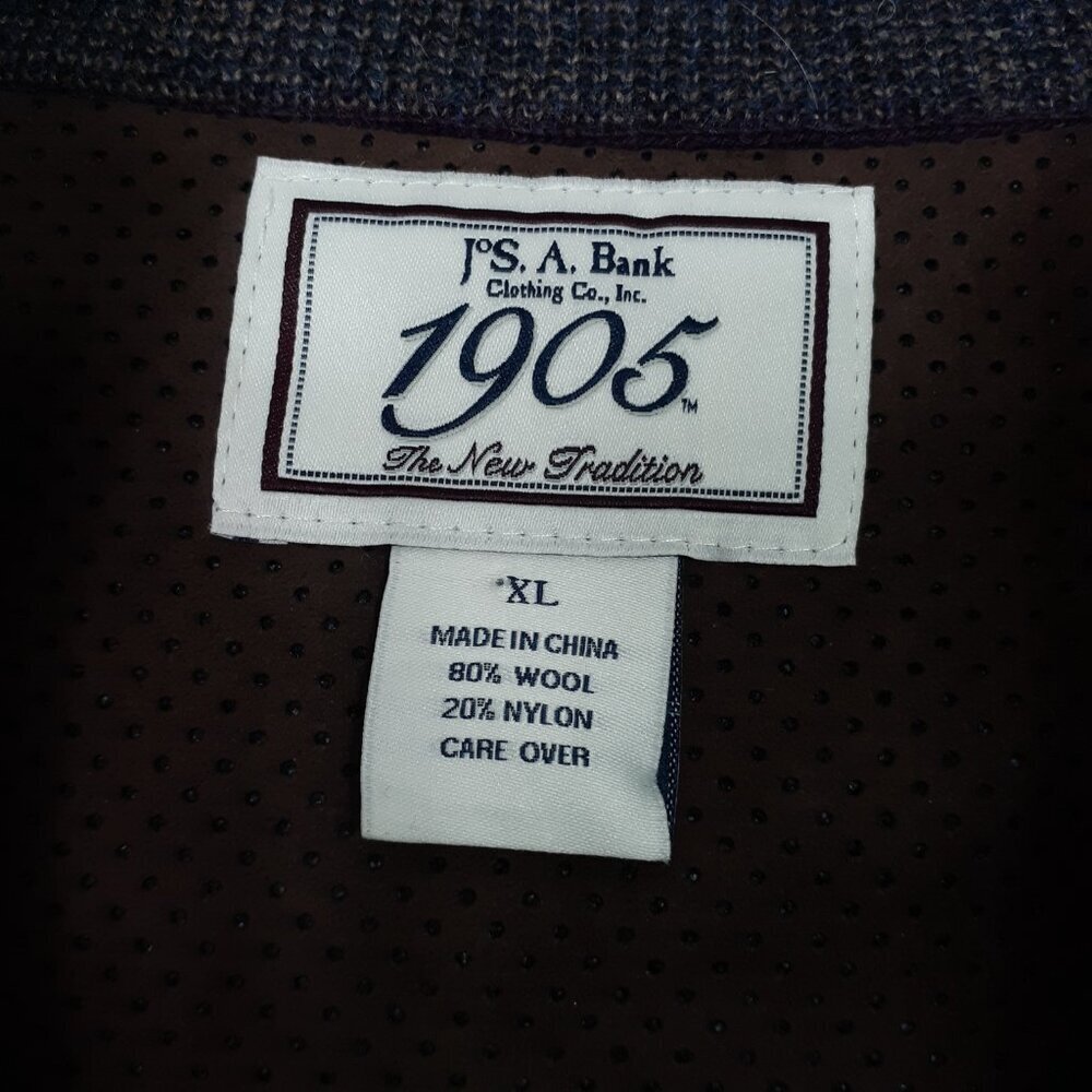 Jos A Bank Mens Wool Sweater XL 1/4 Zip Brown Navy Mock Neck 677A - Picture 4 of 5